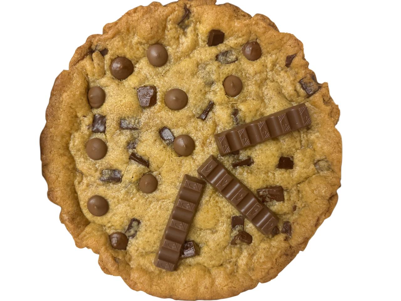 Half Kinder, half milk chocolate cookie pie tray