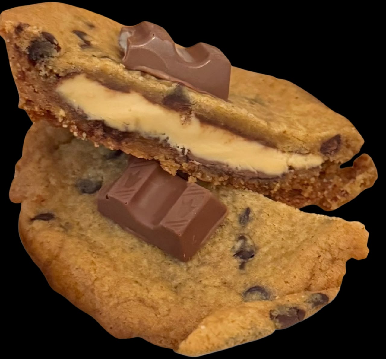 Kinder stuffed cookie pie cut open to show its filling